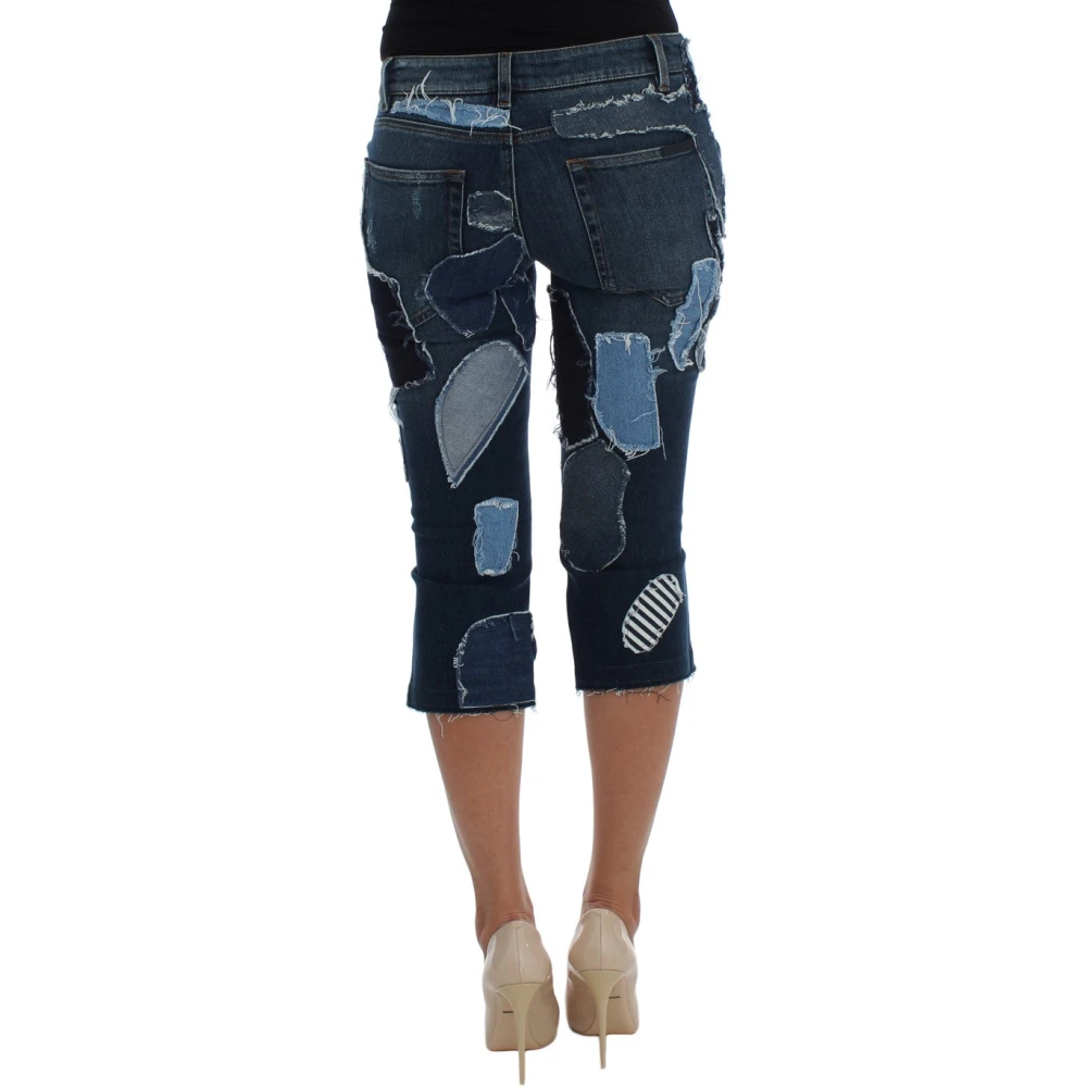 Dolce & Gabbana Blauwe Patchwork Jeans Shorts Black Dames