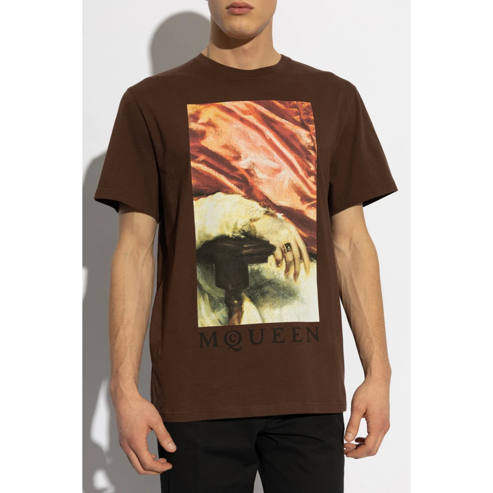 alexander mcqueen T-shirt met print Brown Heren