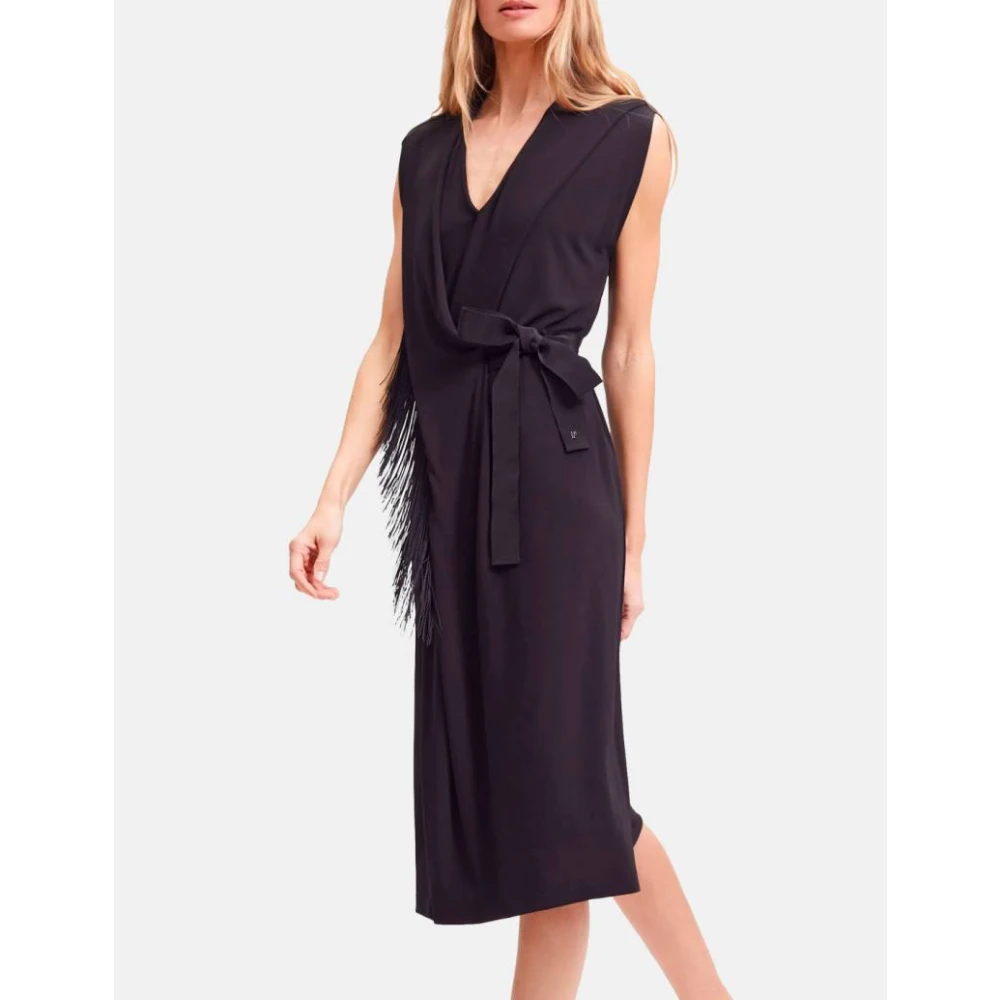 Carolina Herrera Zwarte Franje Crepe Wikkeljurk Black Dames