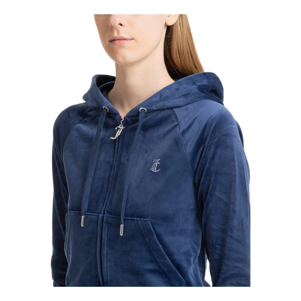 Juicy Couture Trekkoord Rits Effen Logo Hoodie Blue Dames