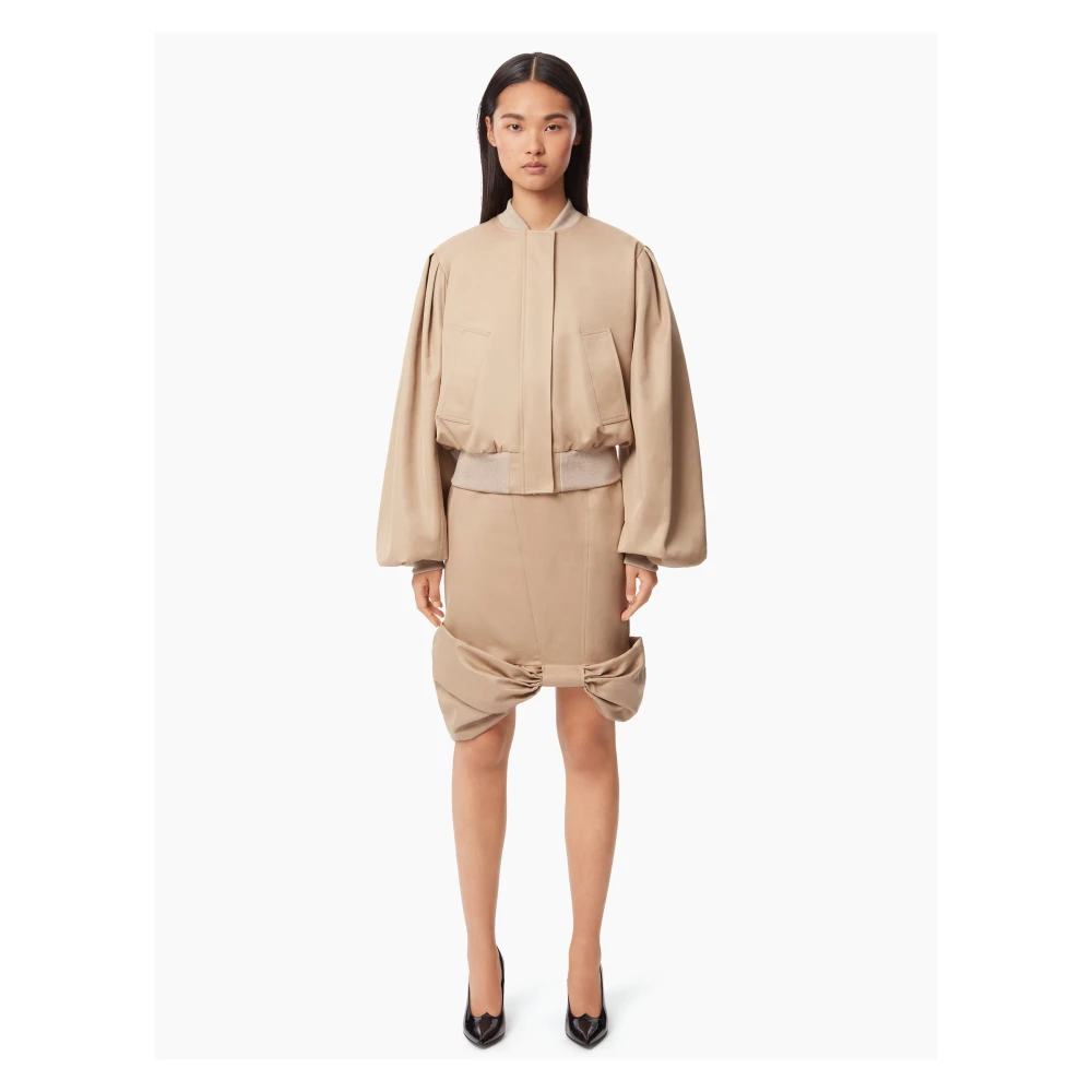 Nina Ricci Beige Katoenen Strik Peplum Midi Rok Beige Dames