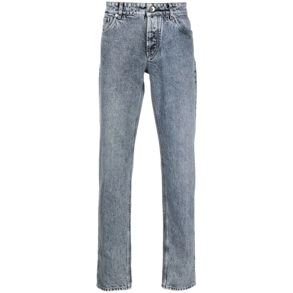 BRUNELLO CUCINELLI Slim-fit Jeans Upgrade Klassieke Knoop Rits Blue Heren