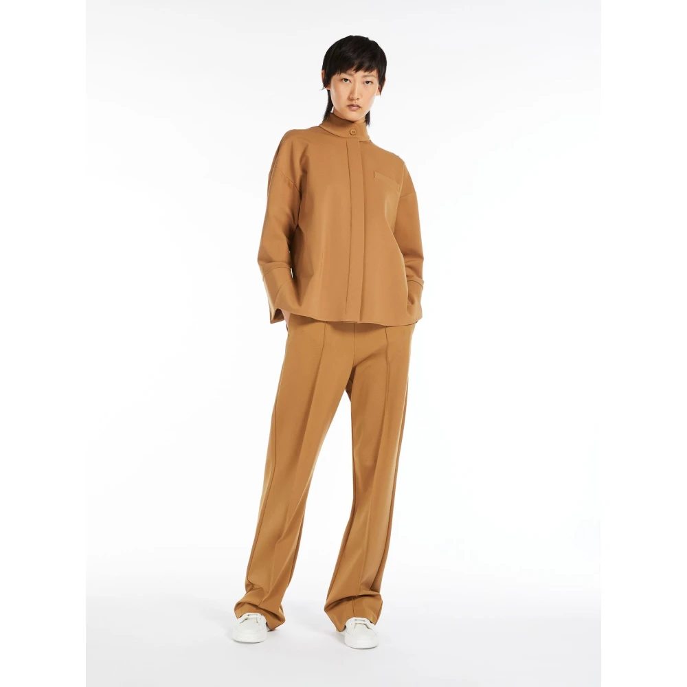 Max Mara Milano Jersey Blazer met Mandarin Kraag Brown Dames