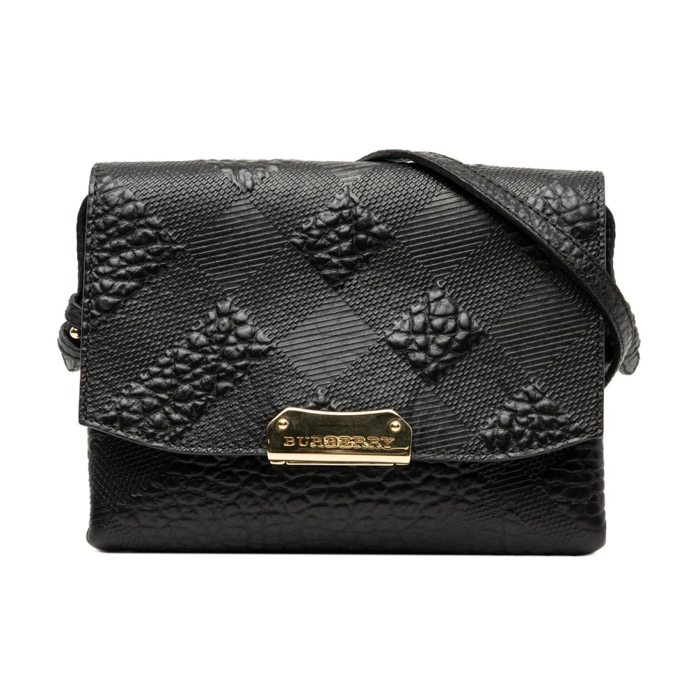 Burberry Vintage Women's Black Pre-Owned Vintage Embossed Leather Crossbody Bag