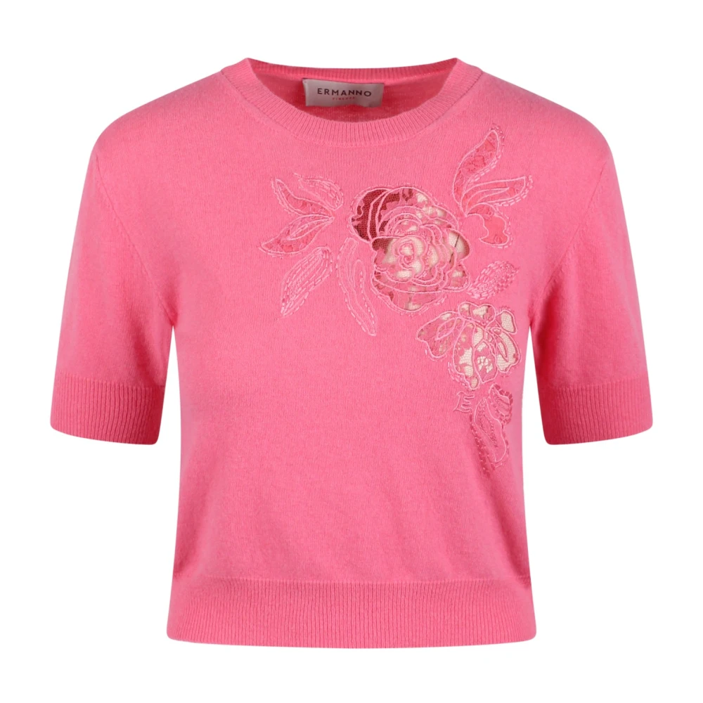 Ermanno Scervino Rose-geborduurd Fijngebreid T-shirt Pink Dames
