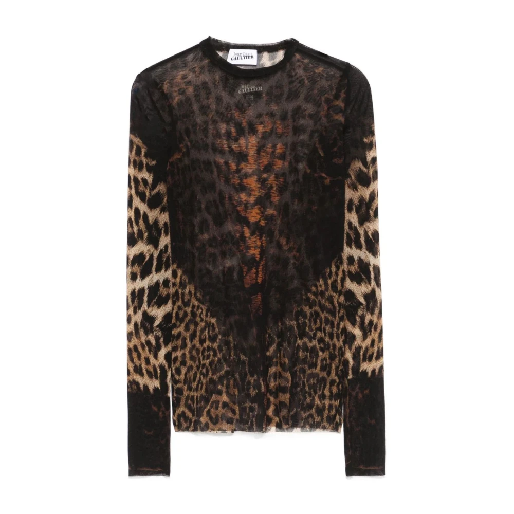 Jean Paul Gaultier Gedrukte Mesh Longsleeve Top Brown Dames