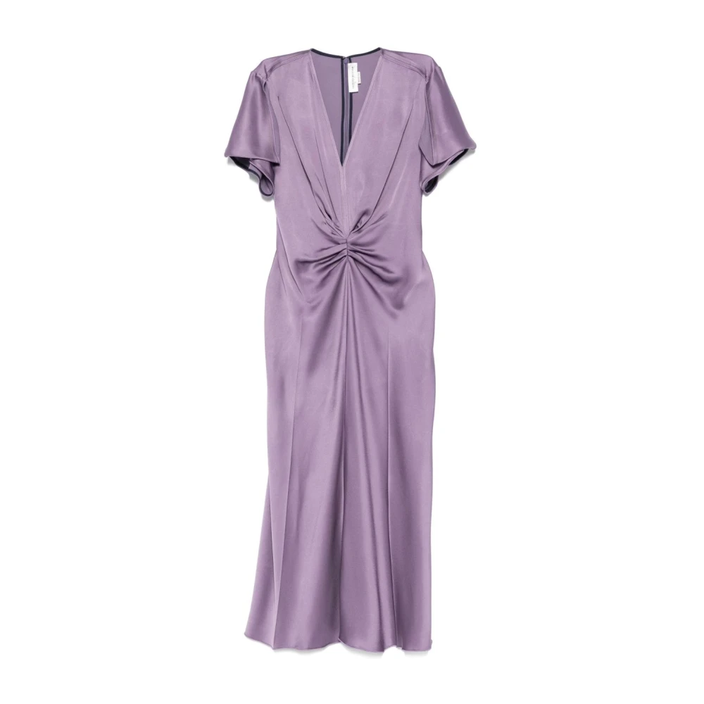 Victoria Beckham Amethist Paarse Satijnen Jurk met V-hals Purple Dames