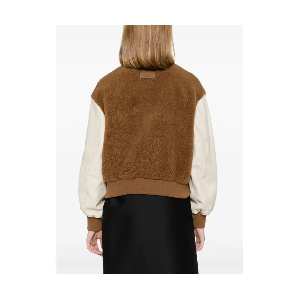 closed Shearling Color-Block Baseball Jack Brown Dames