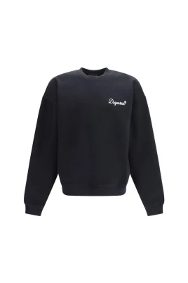 Bomulls Crewneck Sweatshirt med Ribbstickade Muddar och Fåll