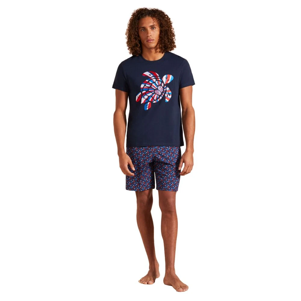 Vilebrequin Schildpad Geborduurd Katoenen T-Shirt Mannen Blue Heren