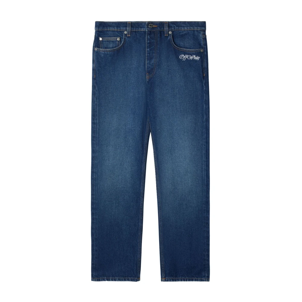 Off White Geborduurd Logo Blauwe Denim Jeans Blue Heren