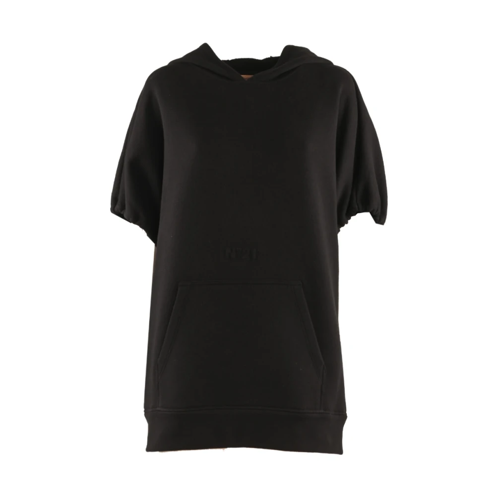 N21 Katoenen Hoodie met Vleermuismouwen Black Dames