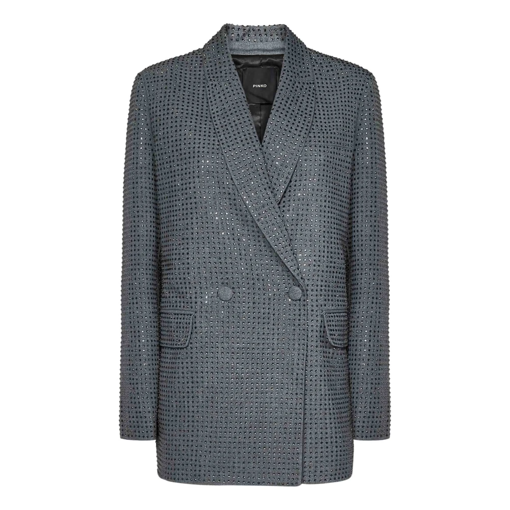 Pinko Grå Oversized Blazer med Strassdekorationer Gray, Dam