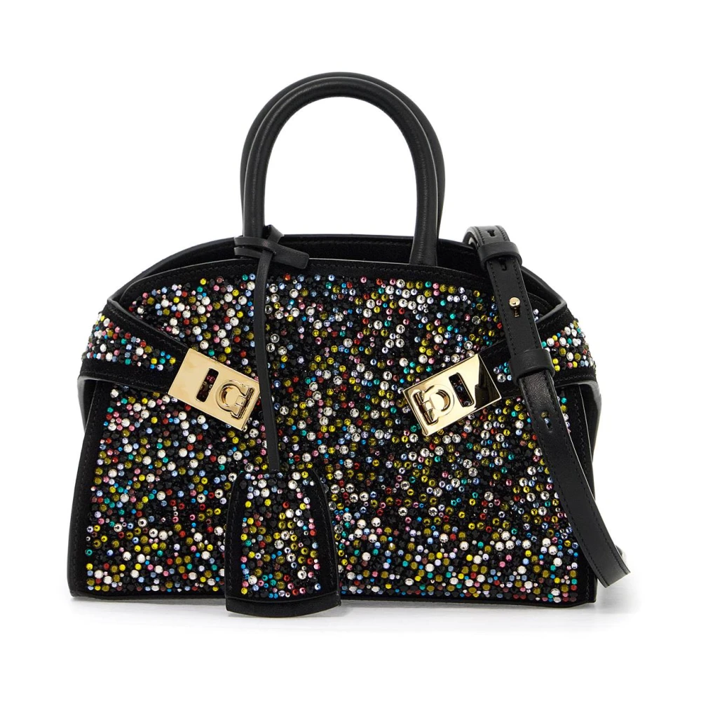 Salvatore Ferragamo Suède handtas met kristallen en Gancini-gespen Black Dames