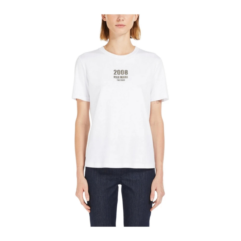 Max Mara Studio Witte Katoenen T-shirt met Prints White Dames