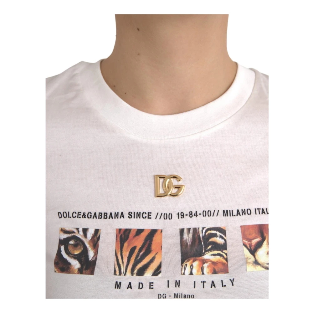 Dolce & Gabbana Wit Grafisch Print Katoenen T-Shirt White Dames