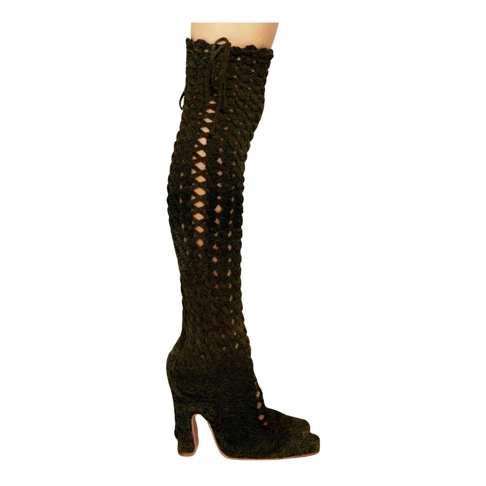 Isa Boulder Women's Green Spiral Cable Boots - Over-The-Knee Boots - 4 Uk - Shoes