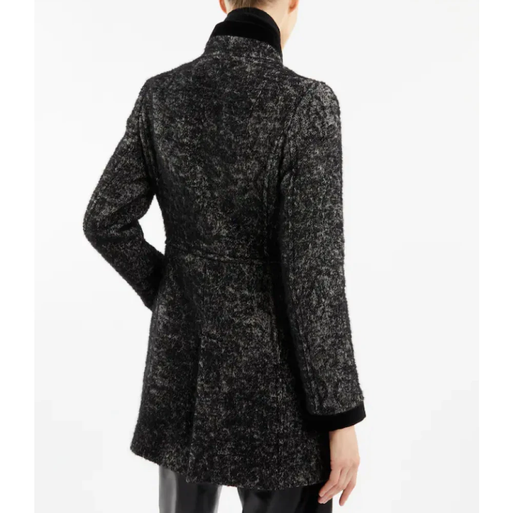 Fay Zwarte Geometrische Wollen Jas Black Dames