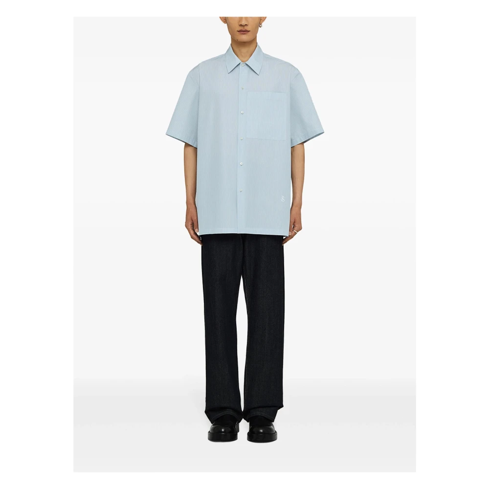 Jil Sander Blauw Gestreept Katoenen Overhemd Blue Heren