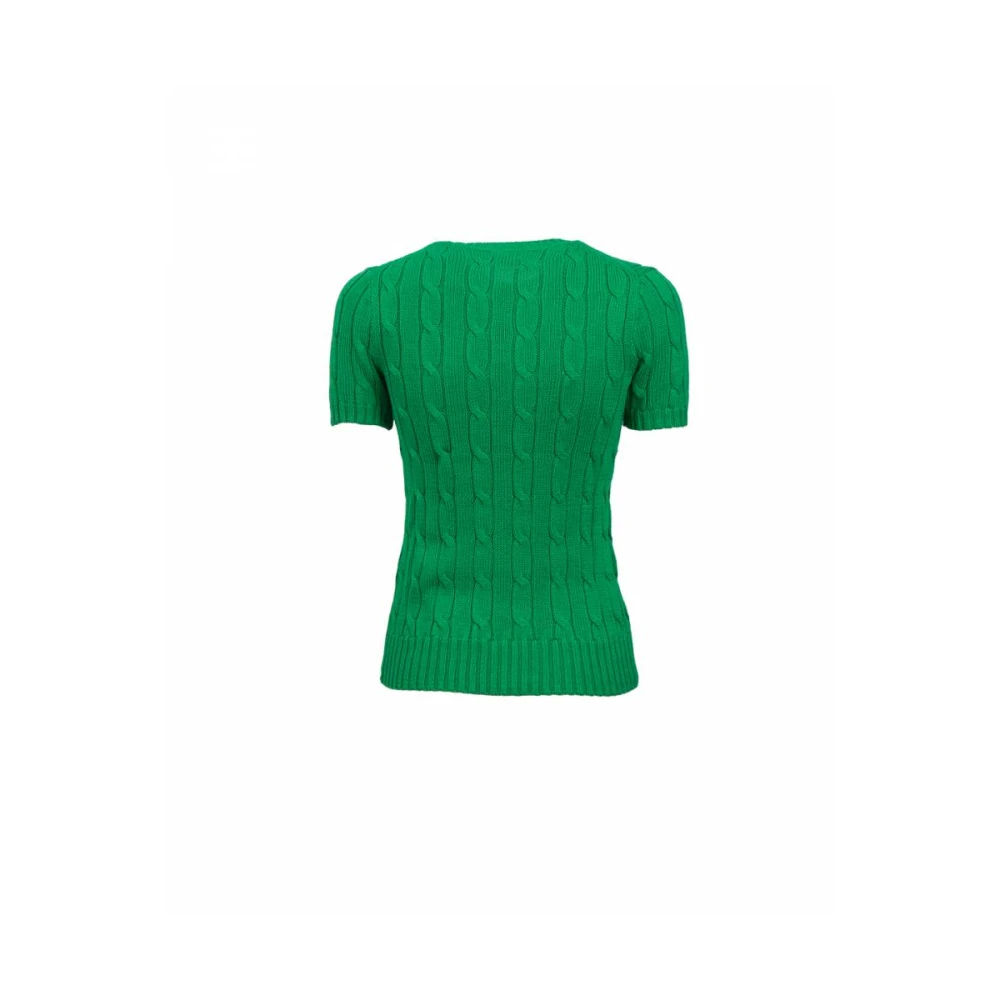 Polo Ralph Lauren Katoenen kabelgebreide korte mouw pullover Green Dames