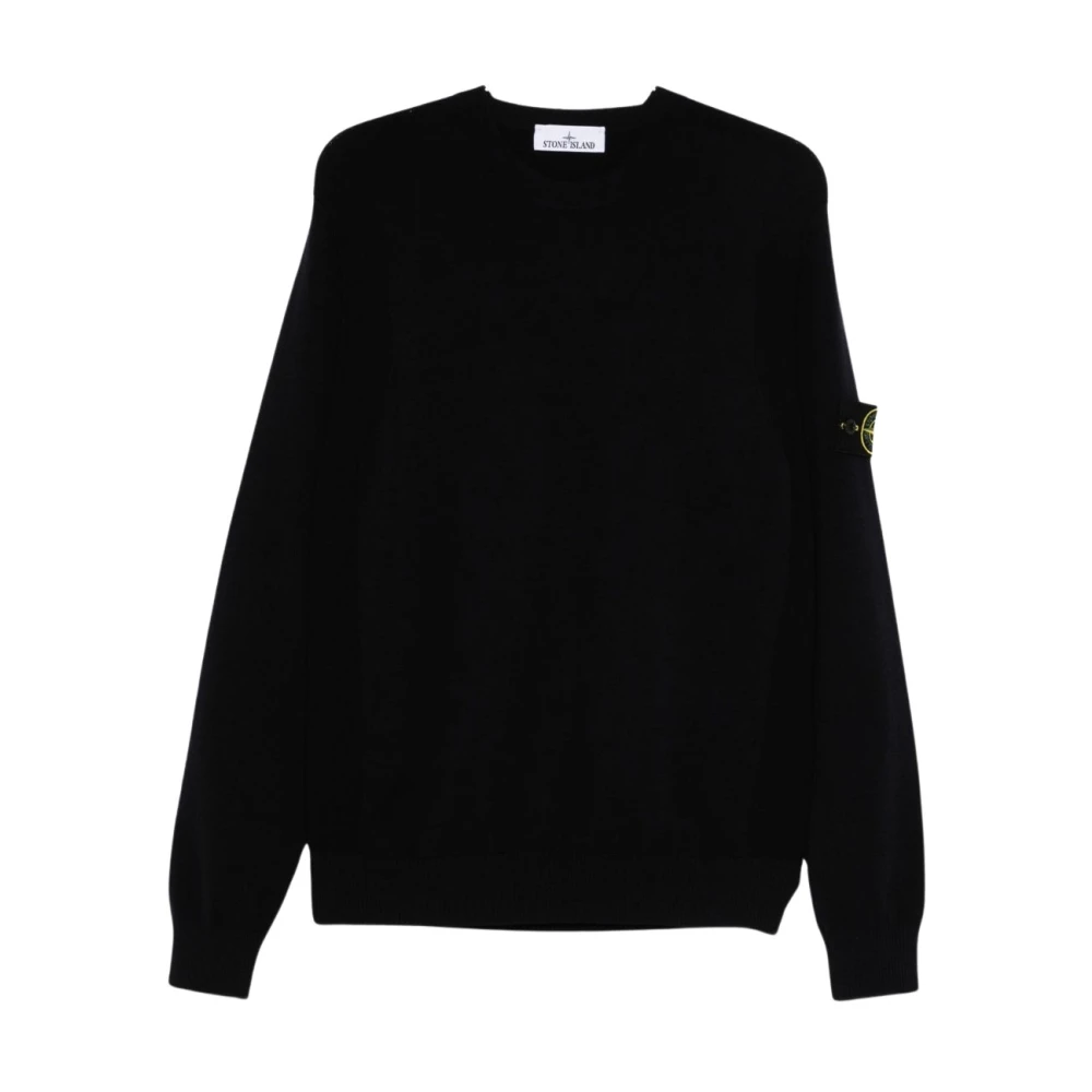 Stone Island Black Round-Neck Knitwear, Male, M, Crewneck Jumper