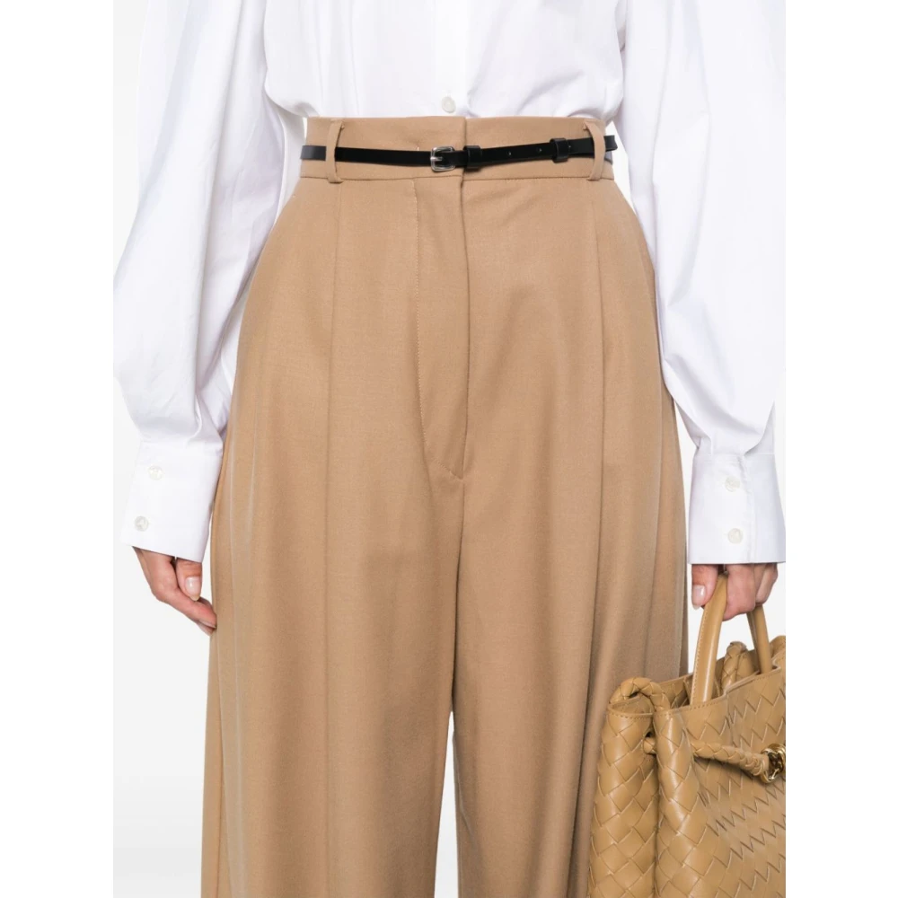 SPORTMAX Beige Wollen Blend Wijde Pijp Broek Beige Dames