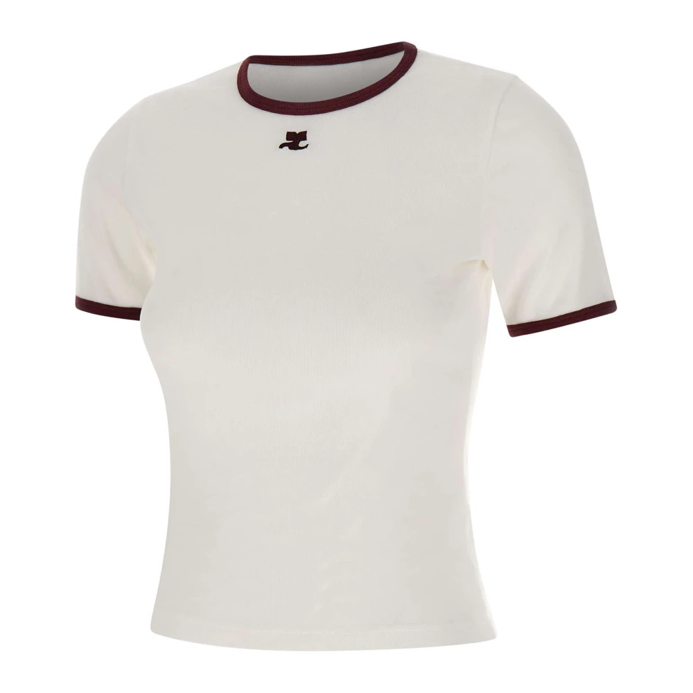 Courrèges Women's White T-Shirts, Xs, Signature Contrast T-Shirt