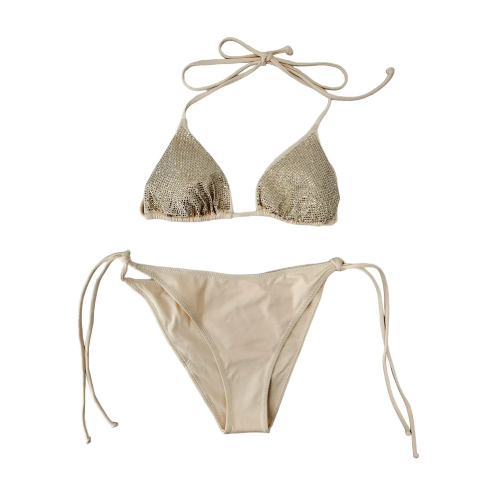 MC2 Saint Barth Zee Kleding Ivory Bikini met Strass Applicatie Beige Dames