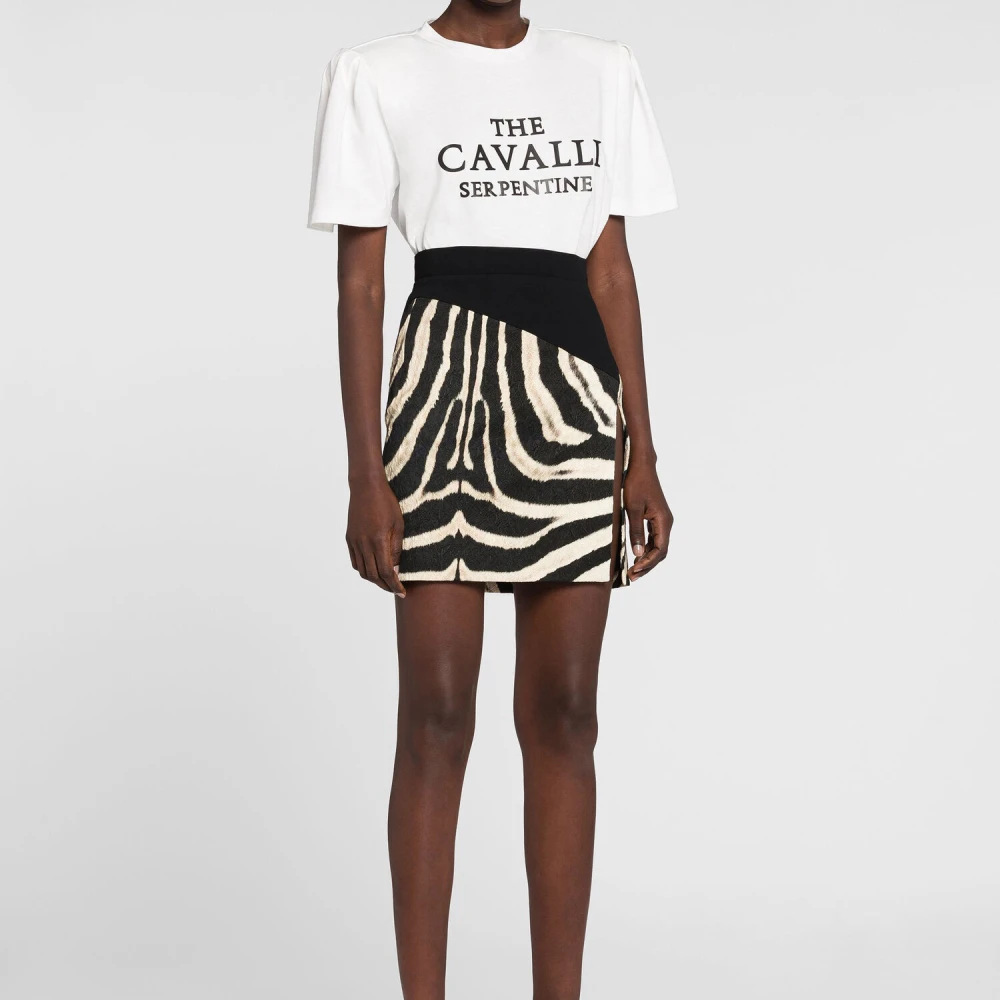 Roberto Cavalli Logo-Print Katoenen T-shirt Boxy Fit White Dames