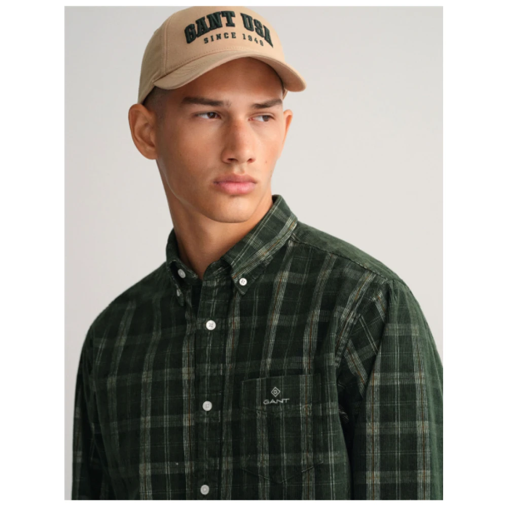 Gant Reguliere Fluweel Schotse Overhemd Green Heren