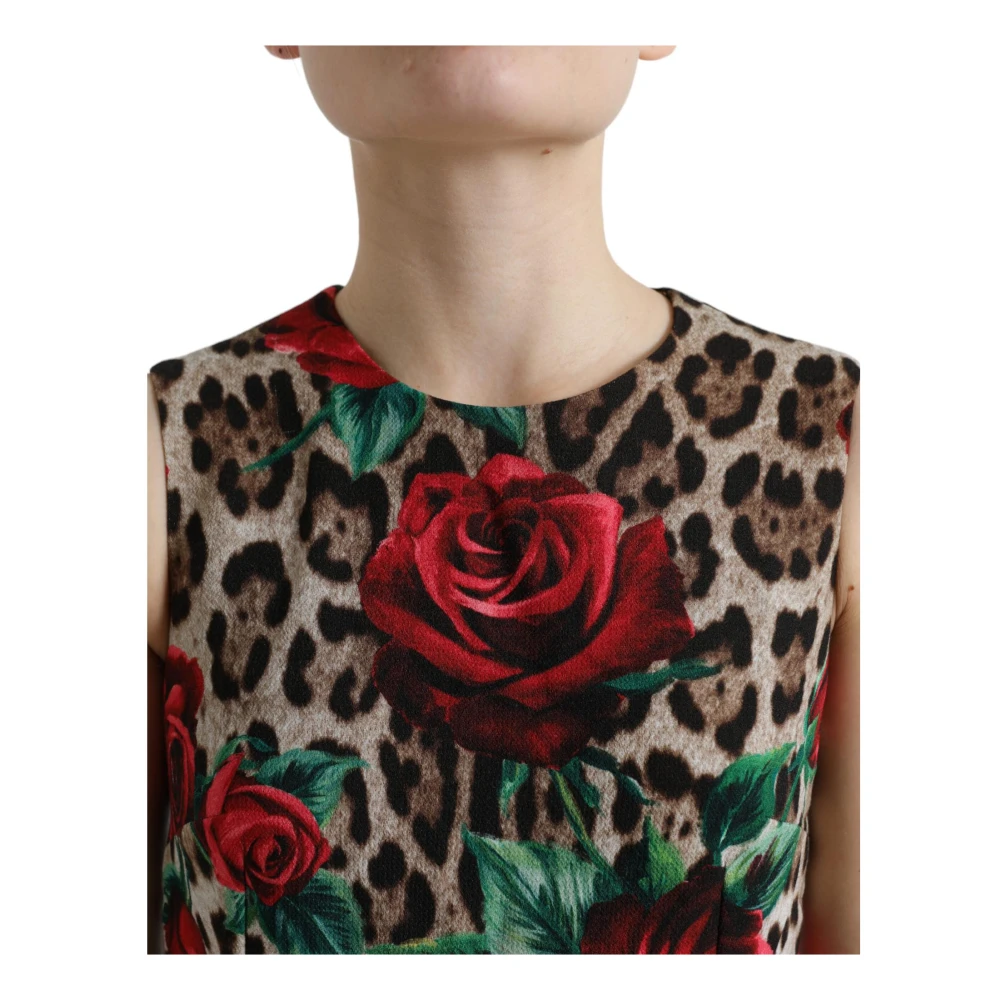 Dolce & Gabbana Luipaard en Roos Motief Wol A-Lijn Jurk Brown Dames