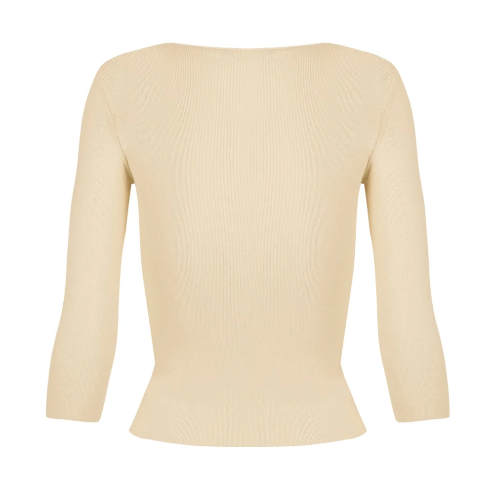Cortana Ivoor Lange Mouw Zijde Blend Top Beige Dames