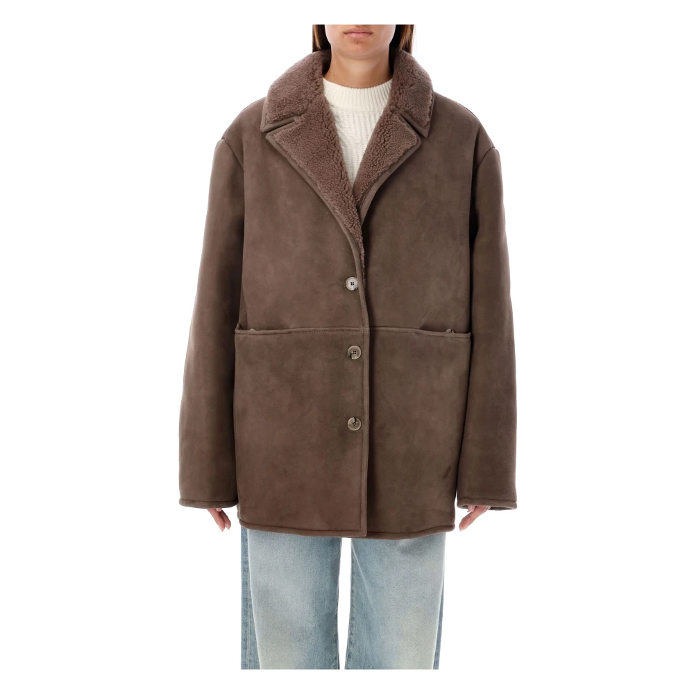 Loulou Studio Shearling Jas Taupe Aw24 Brown Dames