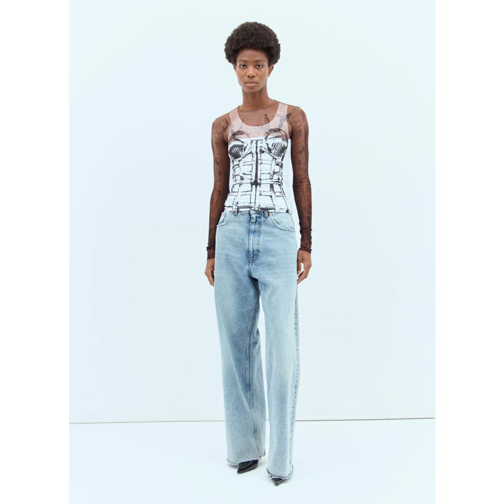 Jean Paul Gaultier Mesh Grafische Print Sport Crop Top Multicolor Dames