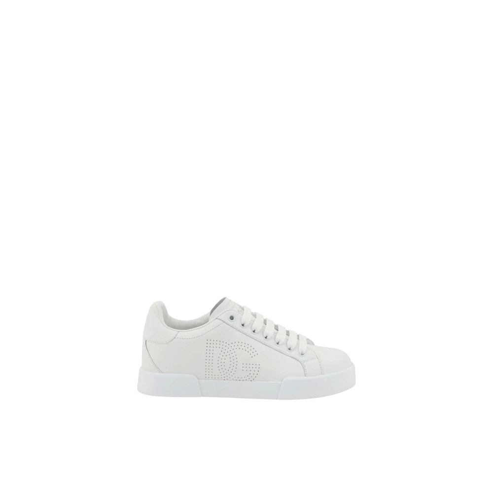 Dolce & Gabbana Women's White Sneakers, 4 Uk, Monogram Lace-Up Trainers With Signature Details