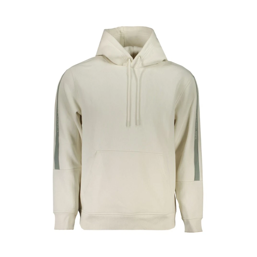 Calvin Klein Men's White Hoodies, Xl, Hooded Sweatshirt With Fleece And Print