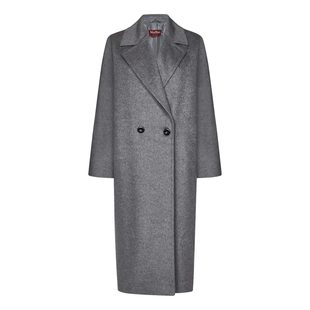 Max Mara Grijze Double-Breasted Wollen Jas Gray Dames