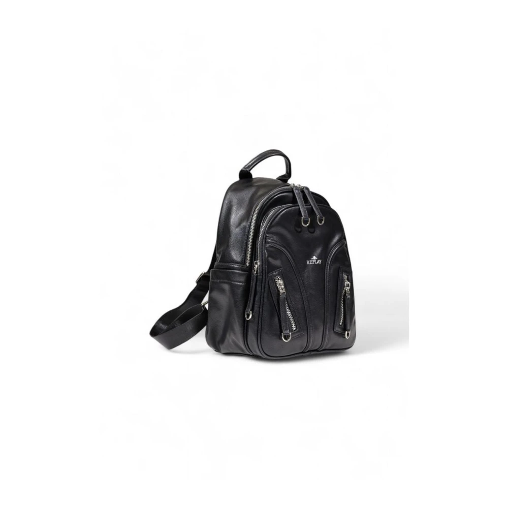 Replay Zwarte Polyester Rugzak met Meerdere Compartimenten Black Dames
