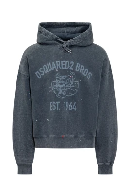 Blå Hoodie med Vintage Tvättad Design