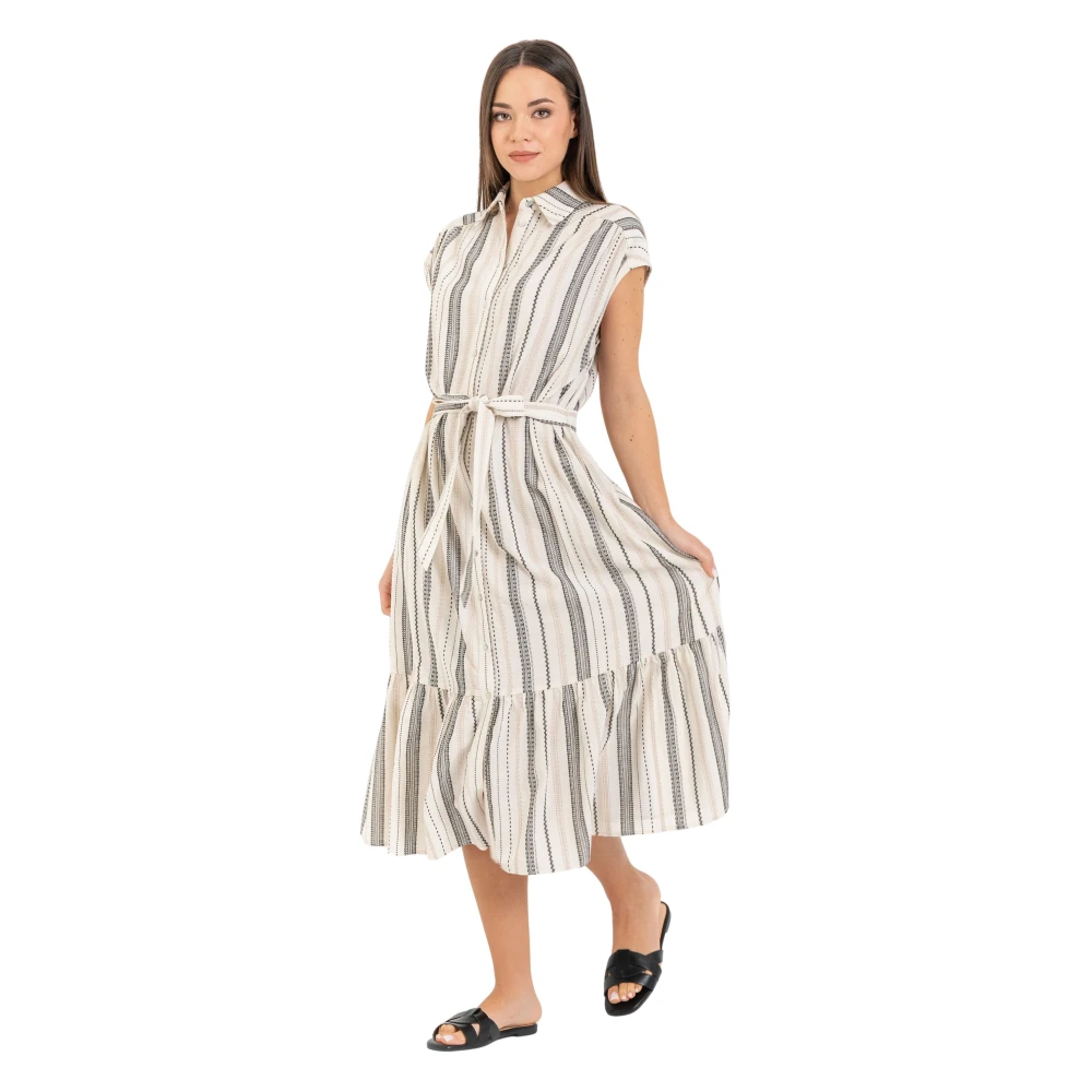 Kocca Beige Chic Summer Full-Length Striped Dress - Female - Midi Dresses - M - Dresses