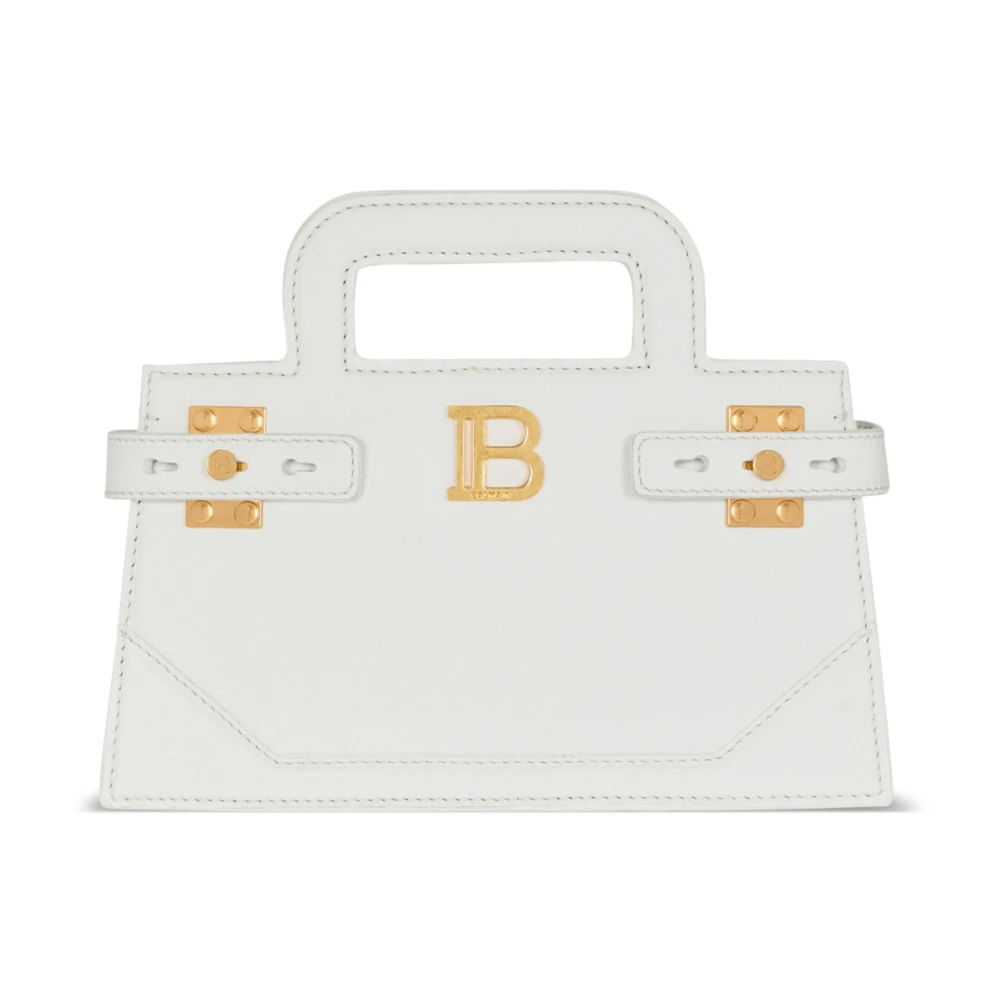 Balmain Kleine B-Buzz Top Handle tas in generfd leer White Dames