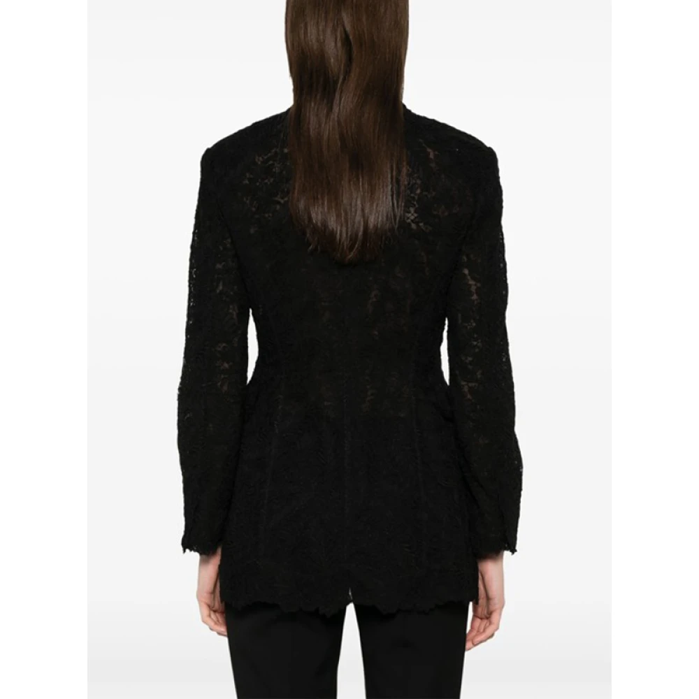 Ermanno Scervino Zwarte Bloemenkant Vlinderblazer met Schoudervullingen Black Dames