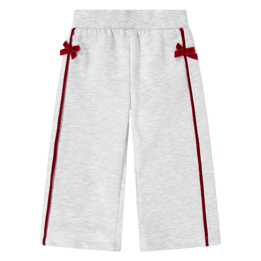 Monnalisa Baby Girls Velvet Bow Trim Joggers In Grey - Female - Trousers - Gray - 3 Y - Kids