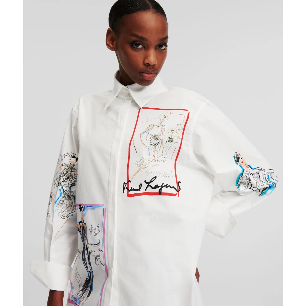 Karl Lagerfeld Trui met ontwerpersschetsen White Dames