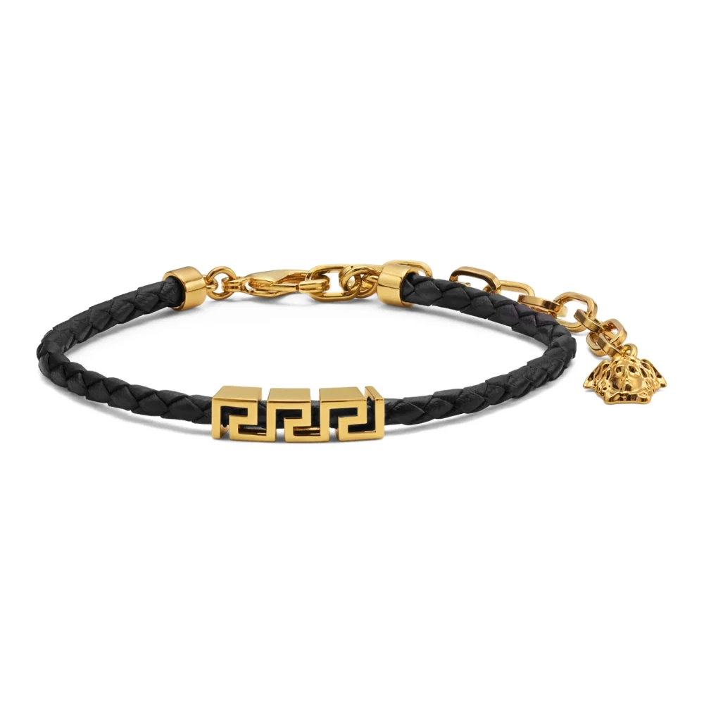 Versace Men's Black Greca Leather Bracelet - Bracelets - One Size - Accessories