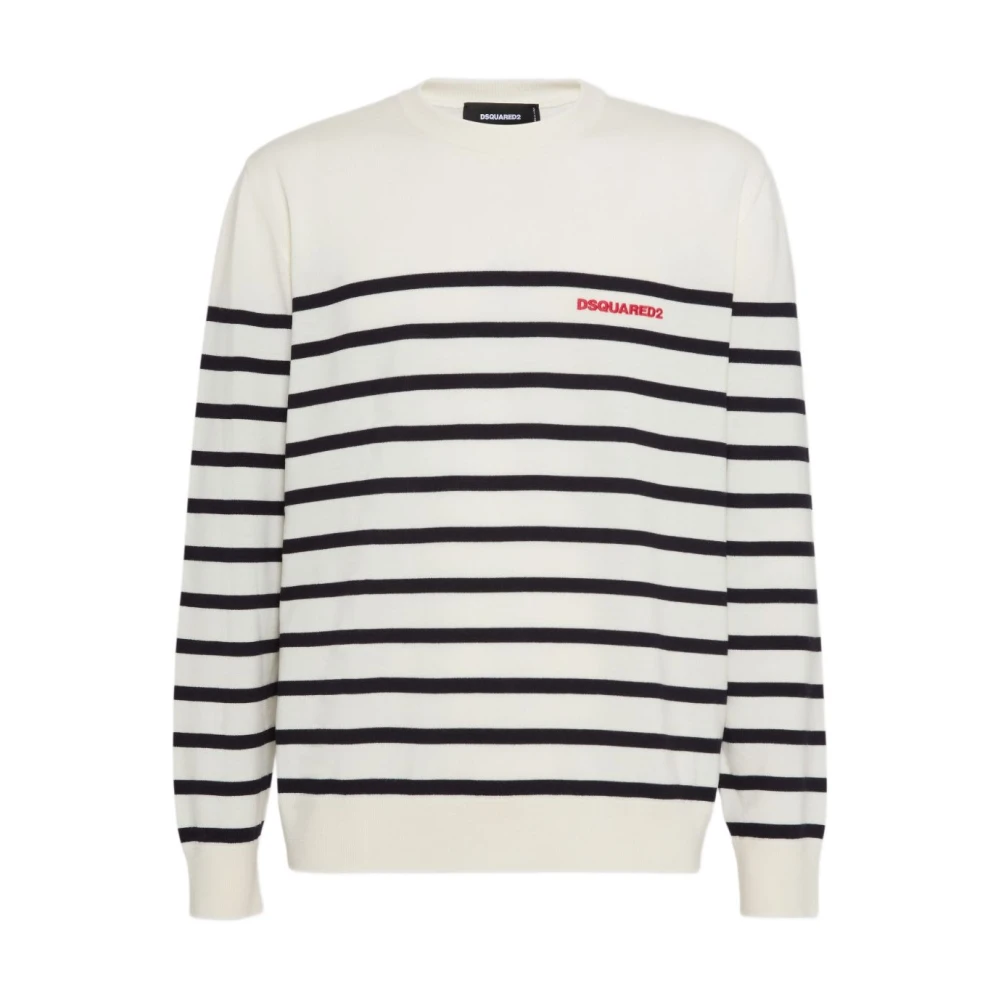 Dsquared2 Men's White Round-Neck Knitwear, Xl, Jumpers For