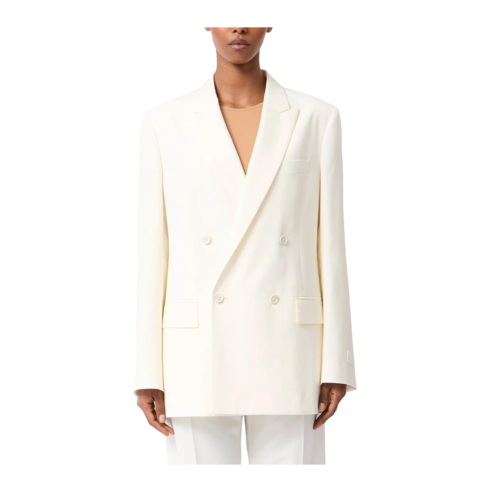 Mm6 Maison Margiela Vrouw Beige Jassen Dames, S, Leer, Double-Breasted Jas