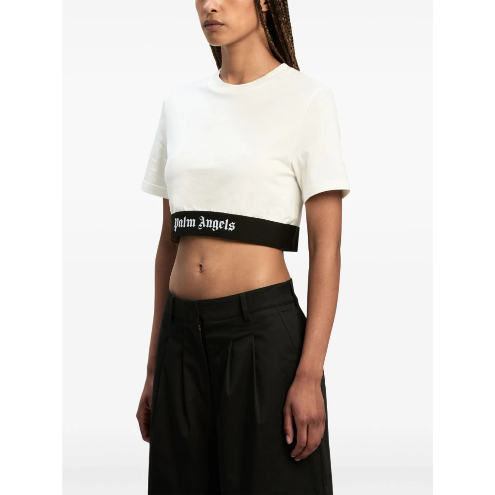 Palm Angels Logo Underband Crew Neck T-shirt White Dames