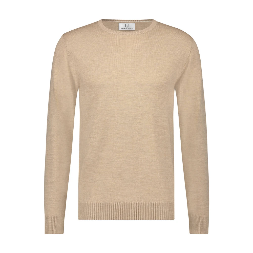 Born With Appetite Merino Ronde-hals Gebreide Trui Pullover Beige Heren