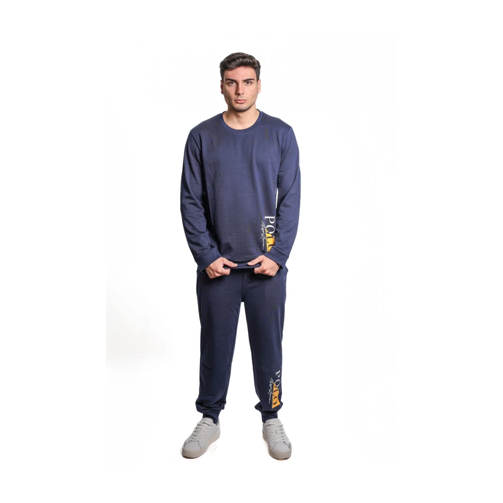 Polo Ralph Lauren Blauwe Katoenmix Sweatshirt met Geribbelde Ronde Hals en Lange Mouwen Blue Heren